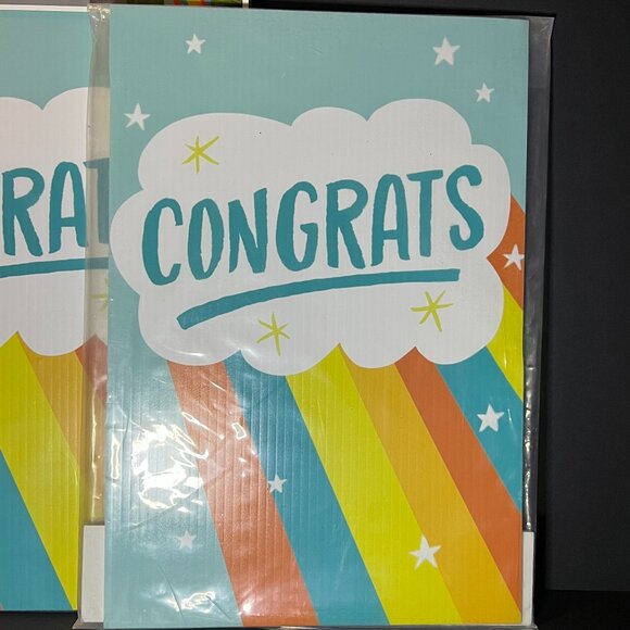 Hallmark Lot of 2 Jumbo Greeting Congrats Weather Resistant Yard Sign Card Stake - Picture 2 of 6